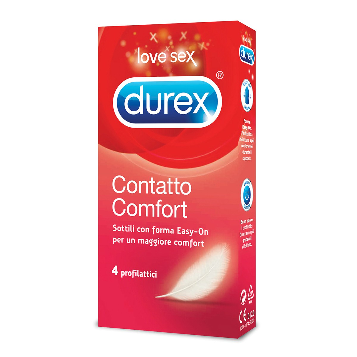 DUREX 12 preservativi contatto comfort profilattici molto lubrificati con forma \"Easy-on\"