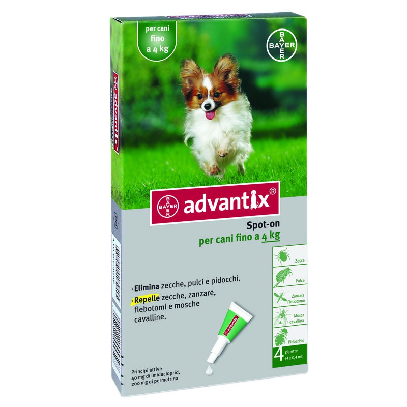 advantix cane spot on antiparassitario fino a 4 kg. 4 pipette da 0,4 ml.