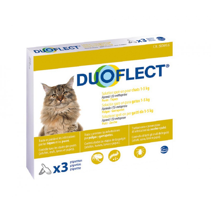 duoflect spot-on antiparassitario per gatti 1-5 kg. 3 pipette da 0.4 ml.