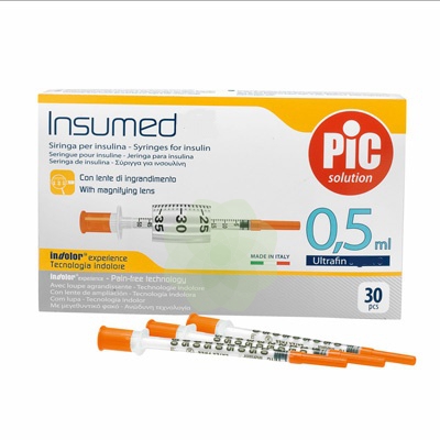 PIC SOLUTION INSUMED siringa per insulina 0,5 ml. 29GX8m 30 pezzi