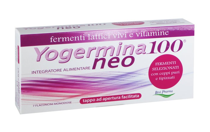 yogermina 100 NEO integratore alimentare di fermenti lattici vivi 100miliardi per dose 7 flaconi 8 ml.