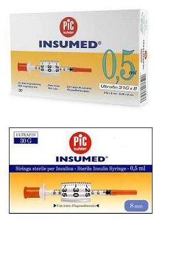PIC SOLUTION INSUMED siringa per insulina 0,3 ml. 30GX8 30 pezzi