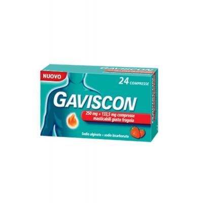 gaviscon 24 compresse masticabili 250 mg + 133,5 mg gusto fragola per contrastare il bruciore di stomaco occasionale